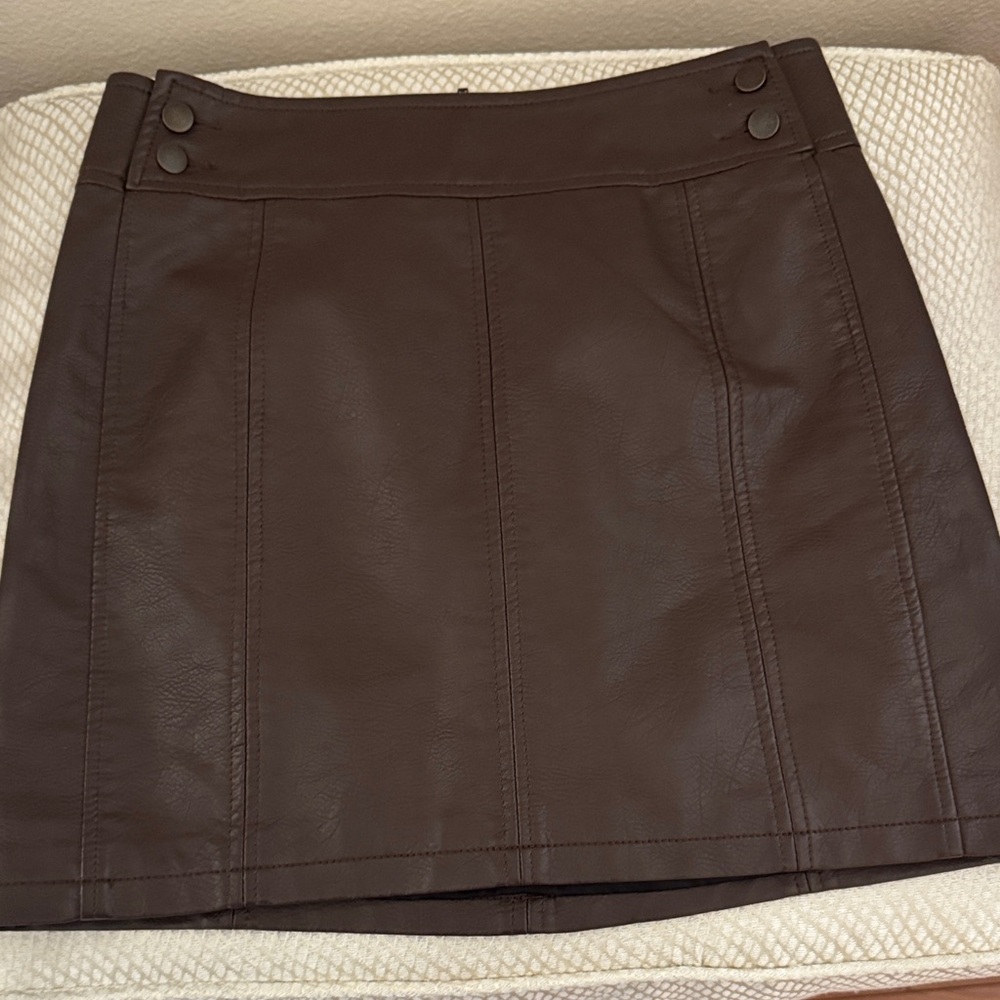 Brown Leather faux mini skirt